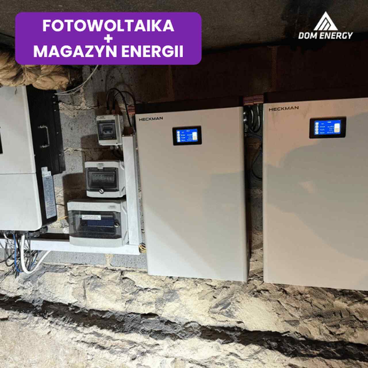 Trójfazowy inwerter hybrydowy Deye 15 kW połączony z dwoma magazynami energii Heckman o łącznej pojemności 20 kWh.